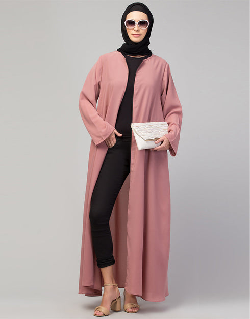 Modern Butterfly Kaftan with Self-Buttoned Cuffs and Open Front in Color Mauve Pink